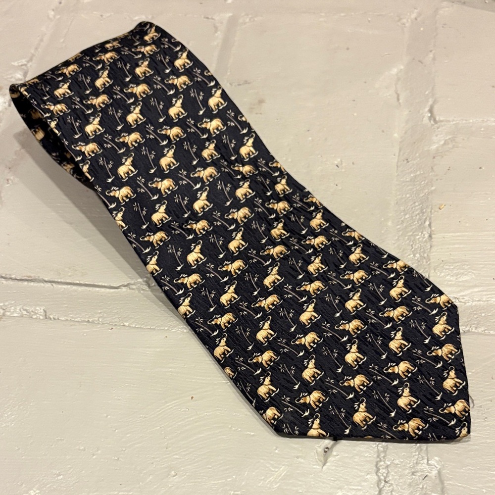 Jimmy V The V Foundation Black Goldenrod Elephant 100% Silk‎ Necktie